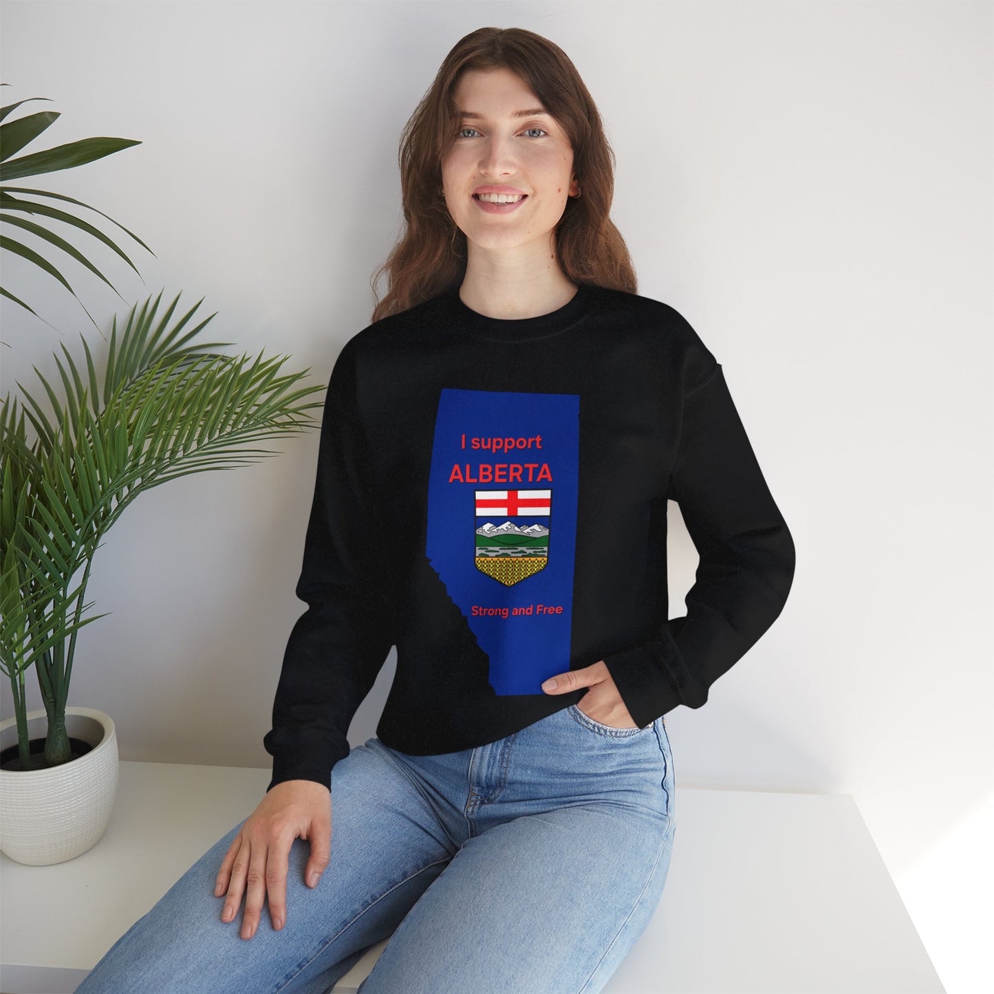 Alberta Support Crewneck Sweatshirt — I Support Alberta Crest Graphic