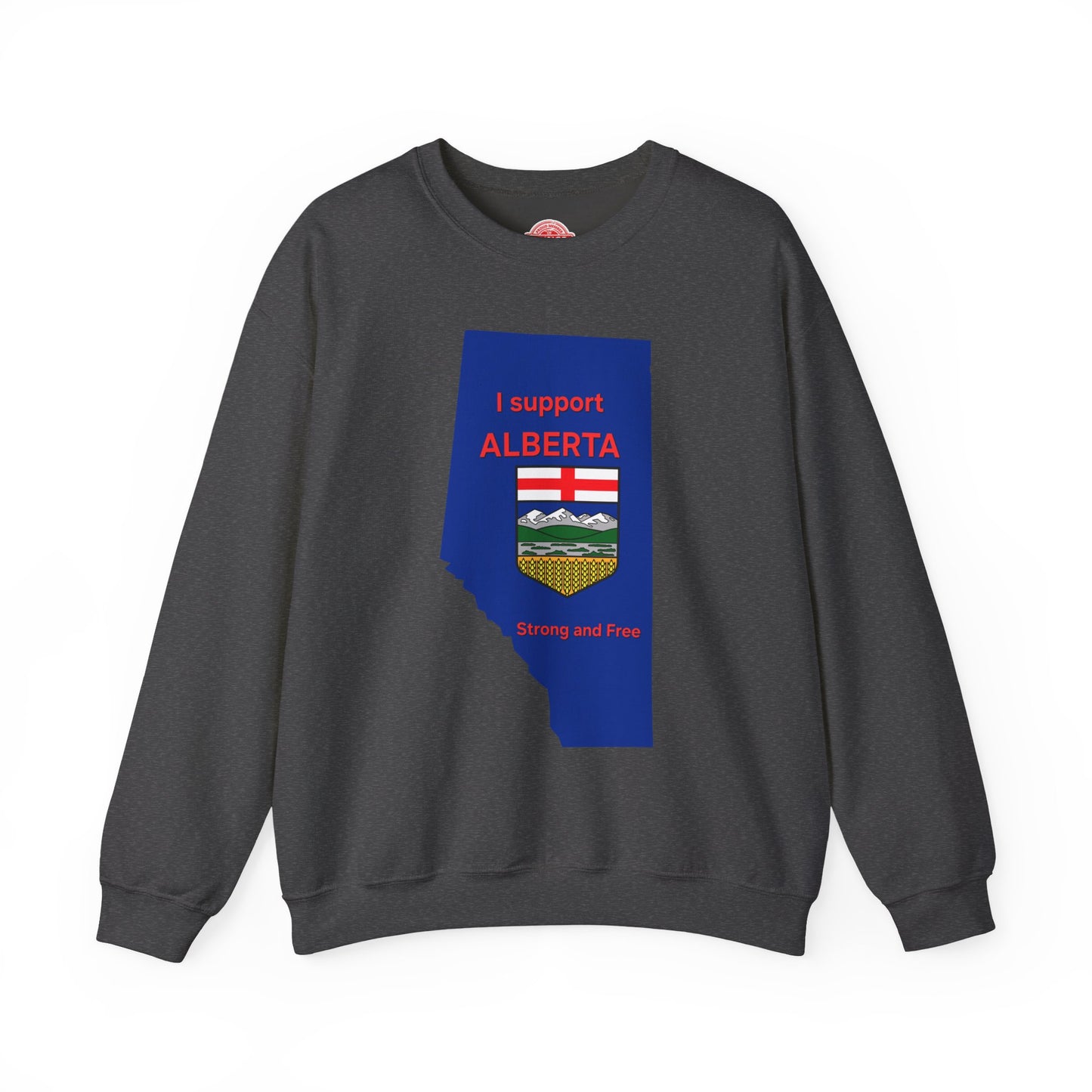 Alberta Support Crewneck Sweatshirt — I Support Alberta Crest Graphic
