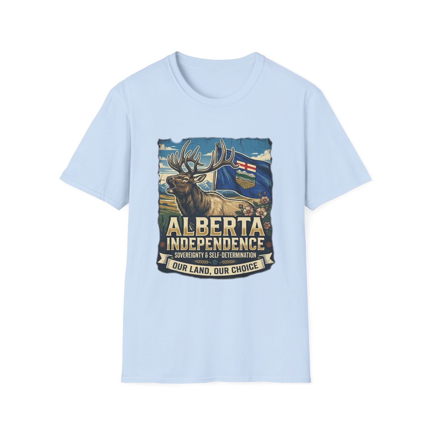 Alberta Independence T-Shirt — Screaming Bull Elk & Flag