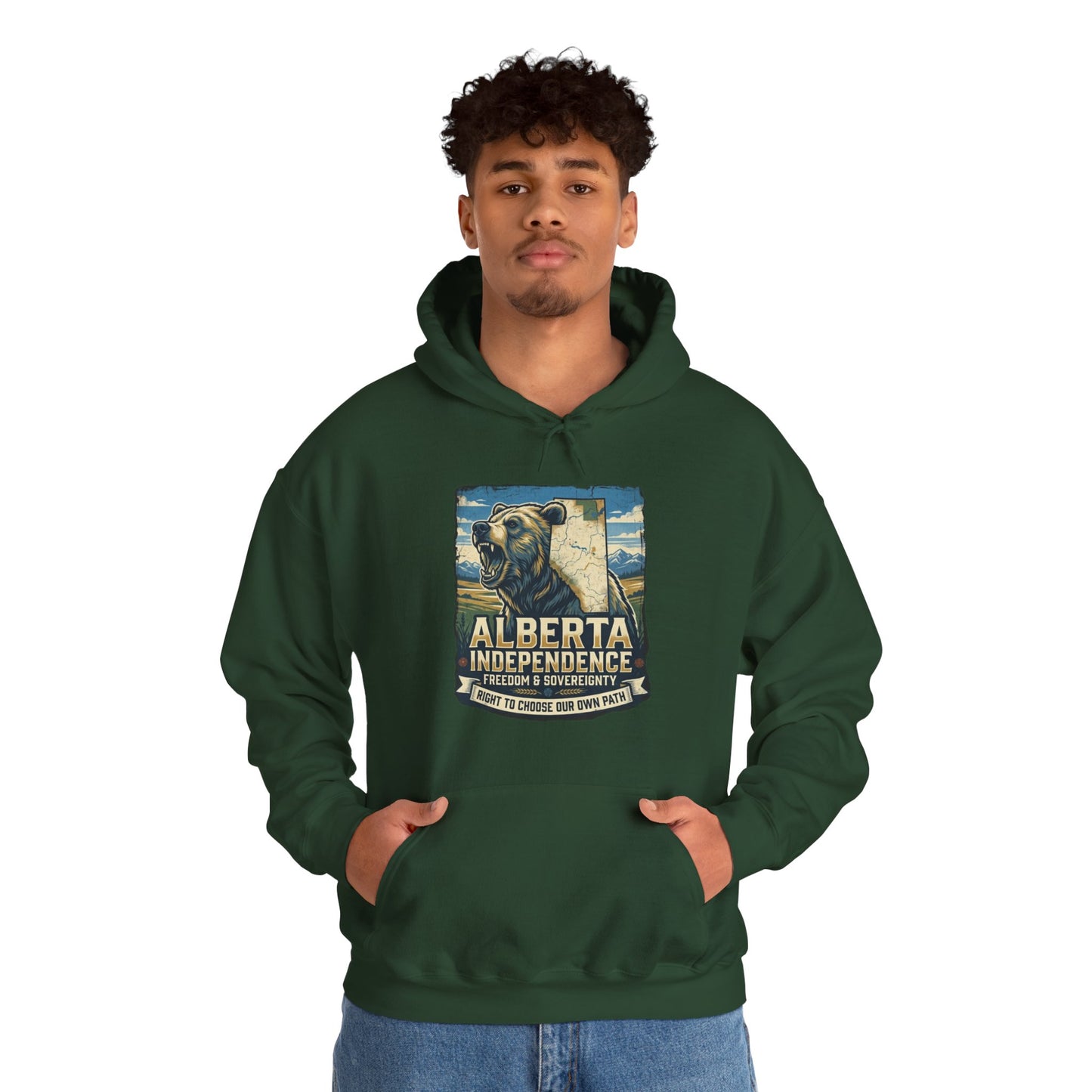 Alberta Grizzly Hoodie — Support Alberta Independence (Bear + Province Outline)