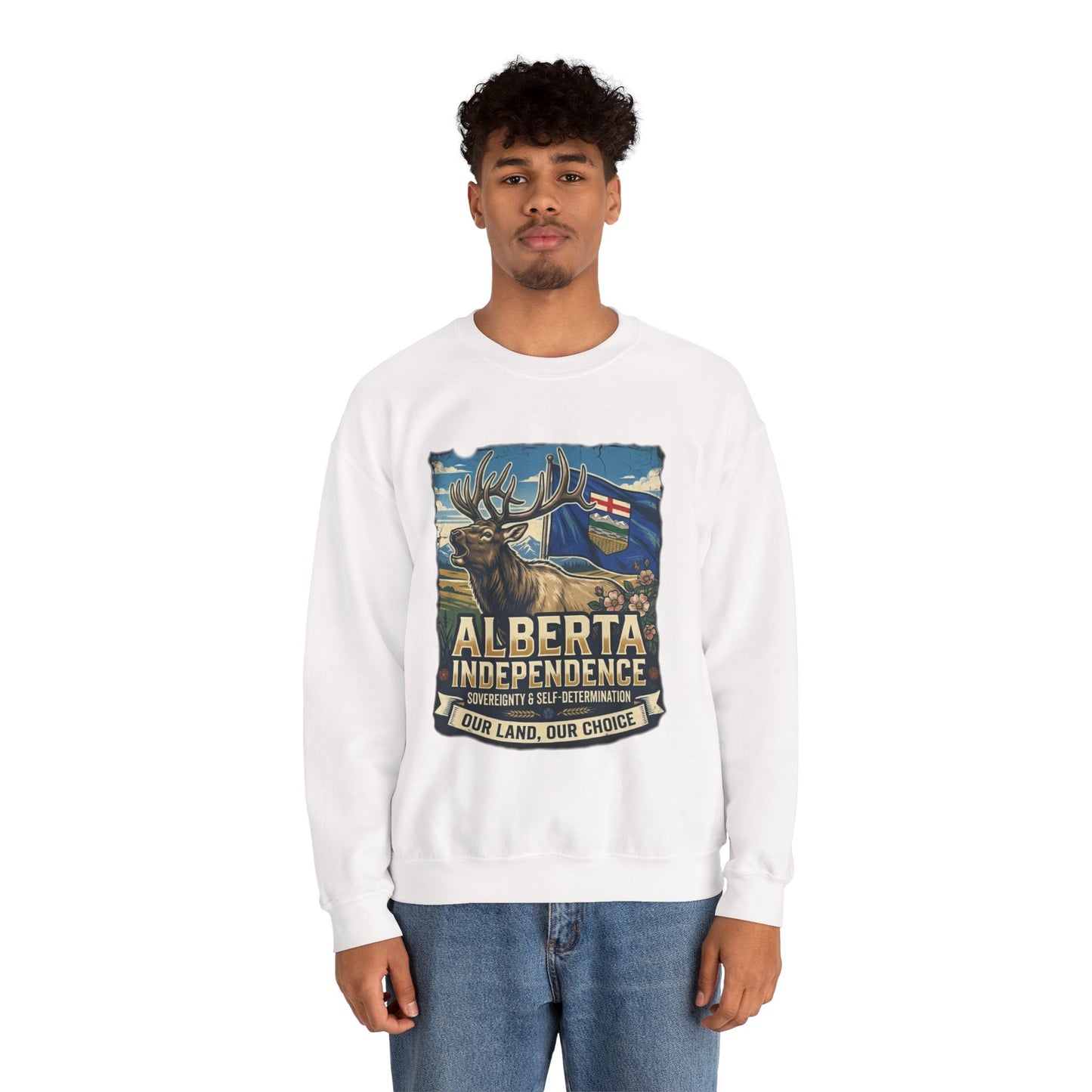Alberta Independence Sweatshirt — Alberta Flag & Bull Elk