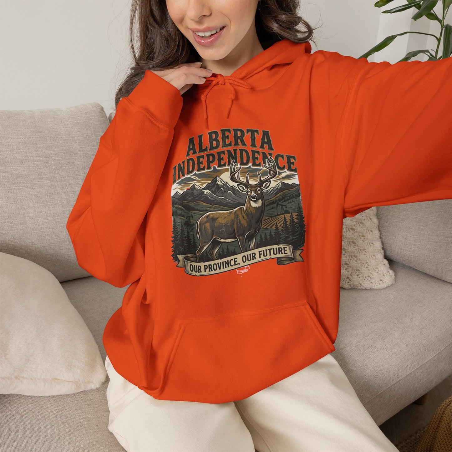 Alberta Independence Buck Hoodie — Whitetail Deer Graphic