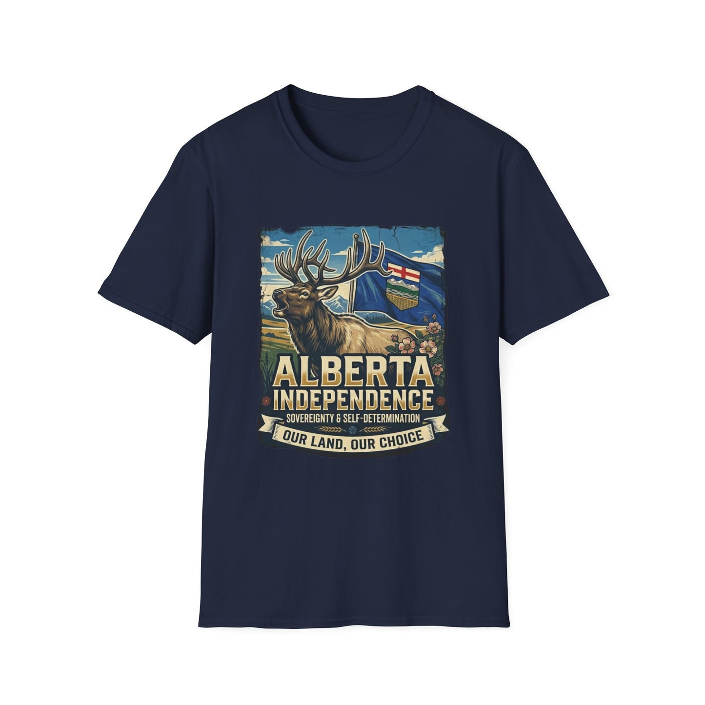 Alberta Independence T-Shirt — Screaming Bull Elk & Flag