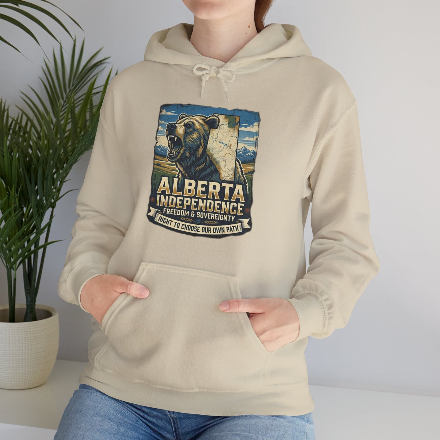 Alberta Grizzly Hoodie — Support Alberta Independence (Bear + Province Outline)