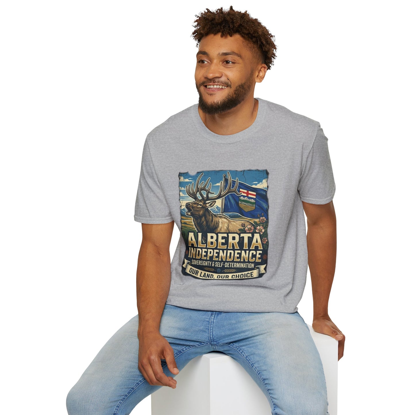 Alberta Independence T-Shirt — Screaming Bull Elk & Flag