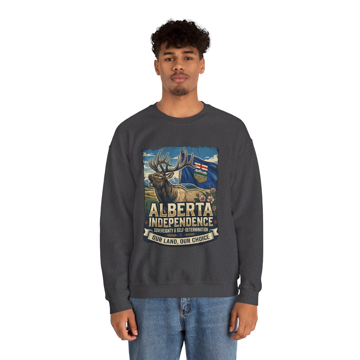 Alberta Independence Sweatshirt — Alberta Flag & Bull Elk