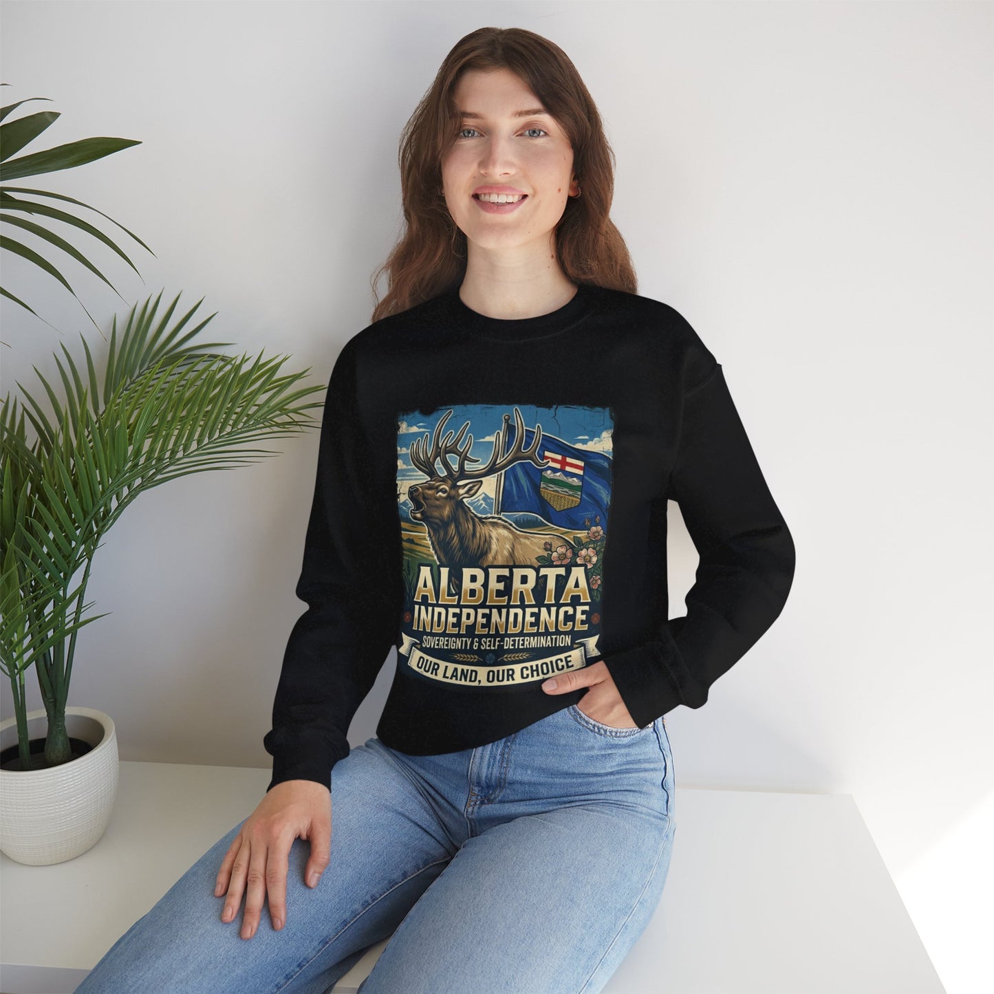 Alberta Independence Sweatshirt — Alberta Flag & Bull Elk