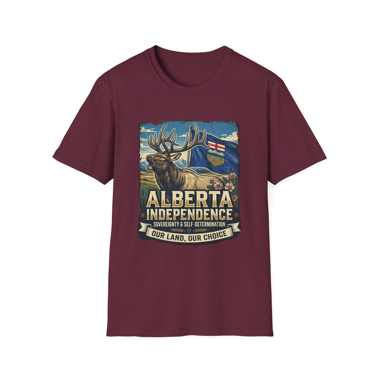 Alberta Independence T-Shirt — Screaming Bull Elk & Flag
