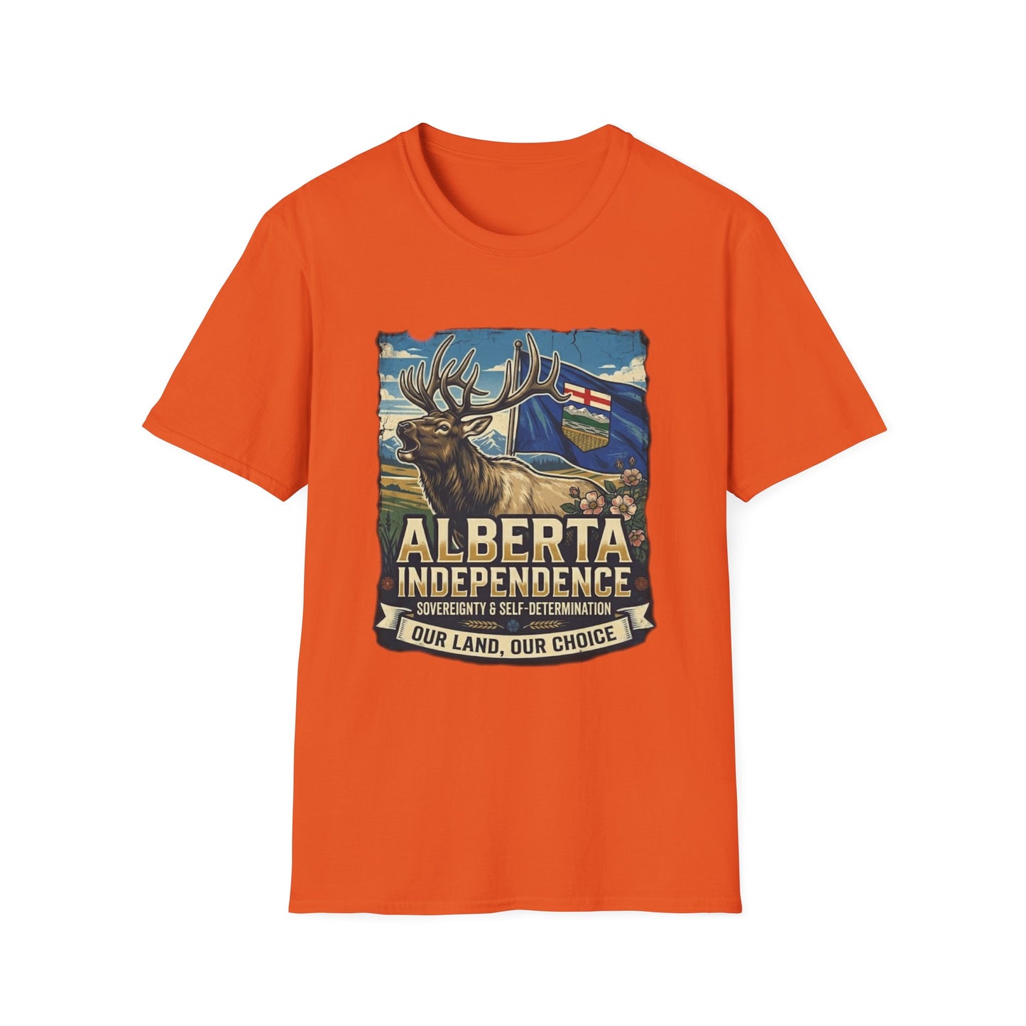 Alberta Independence T-Shirt — Screaming Bull Elk & Flag