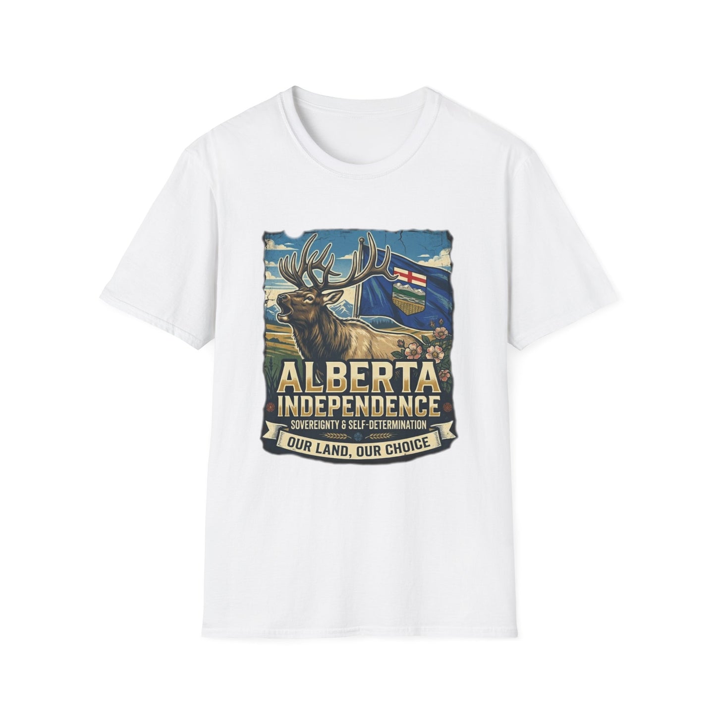 Alberta Independence T-Shirt — Screaming Bull Elk & Flag