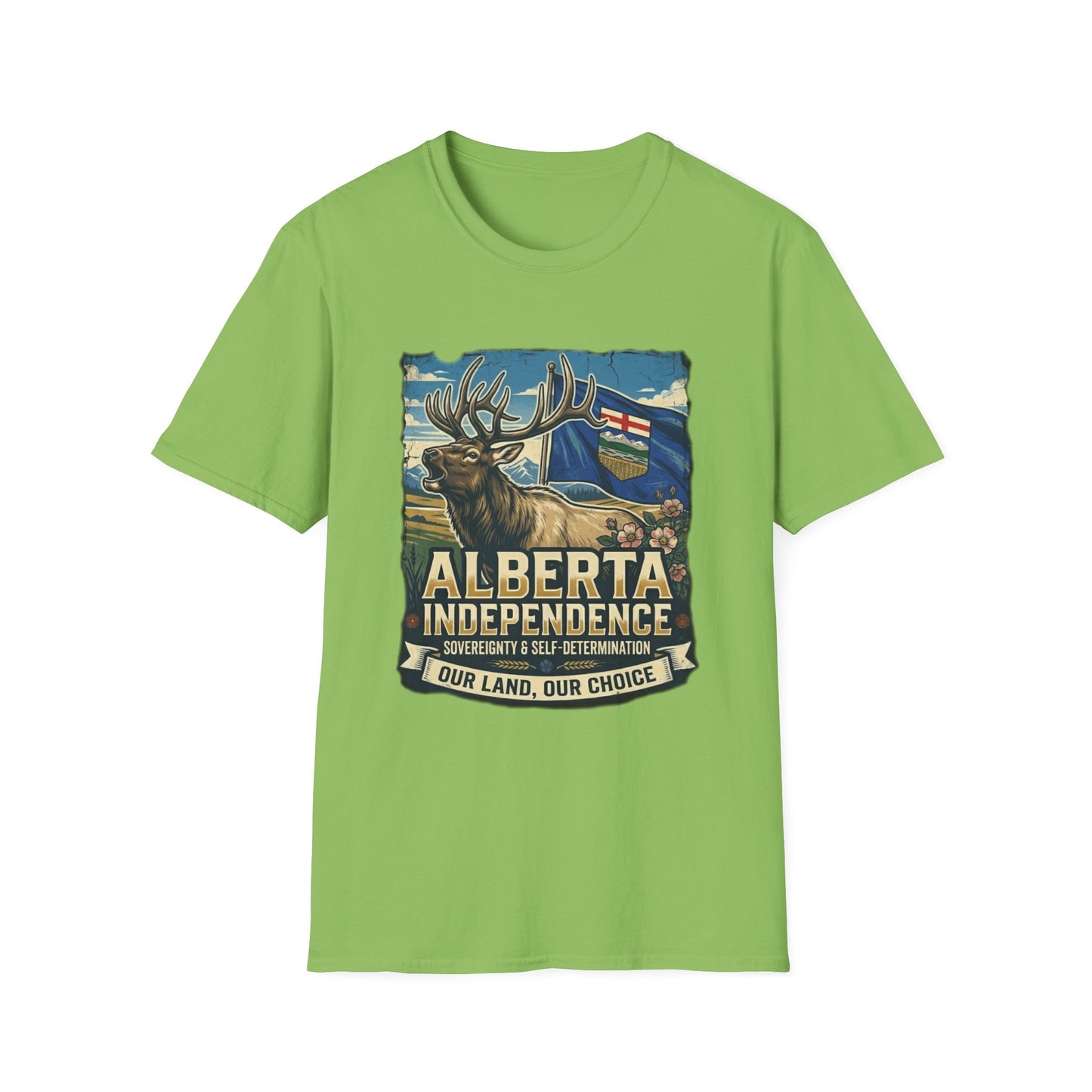 Alberta Independence T-Shirt — Screaming Bull Elk & Flag