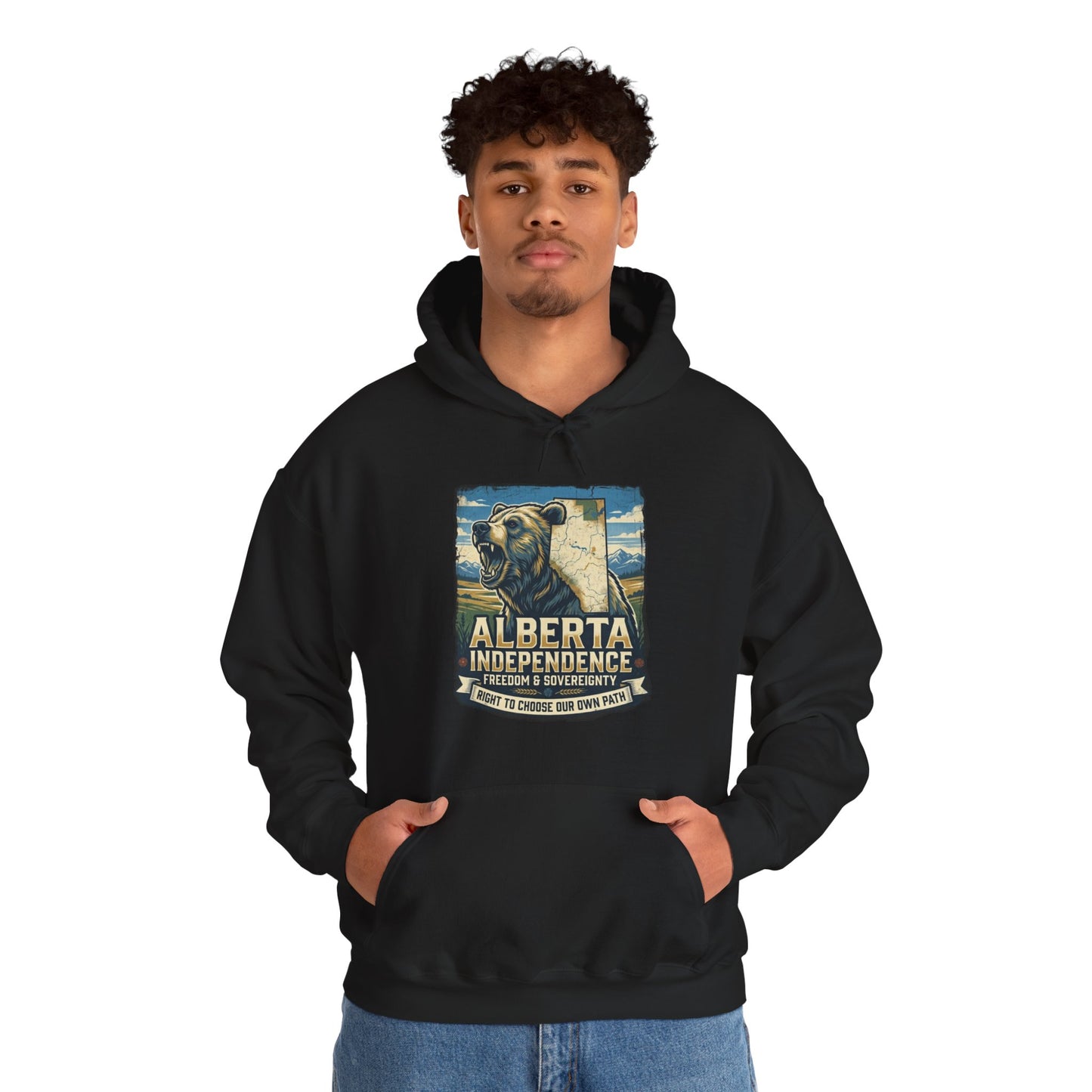 Alberta Grizzly Hoodie — Support Alberta Independence (Bear + Province Outline)