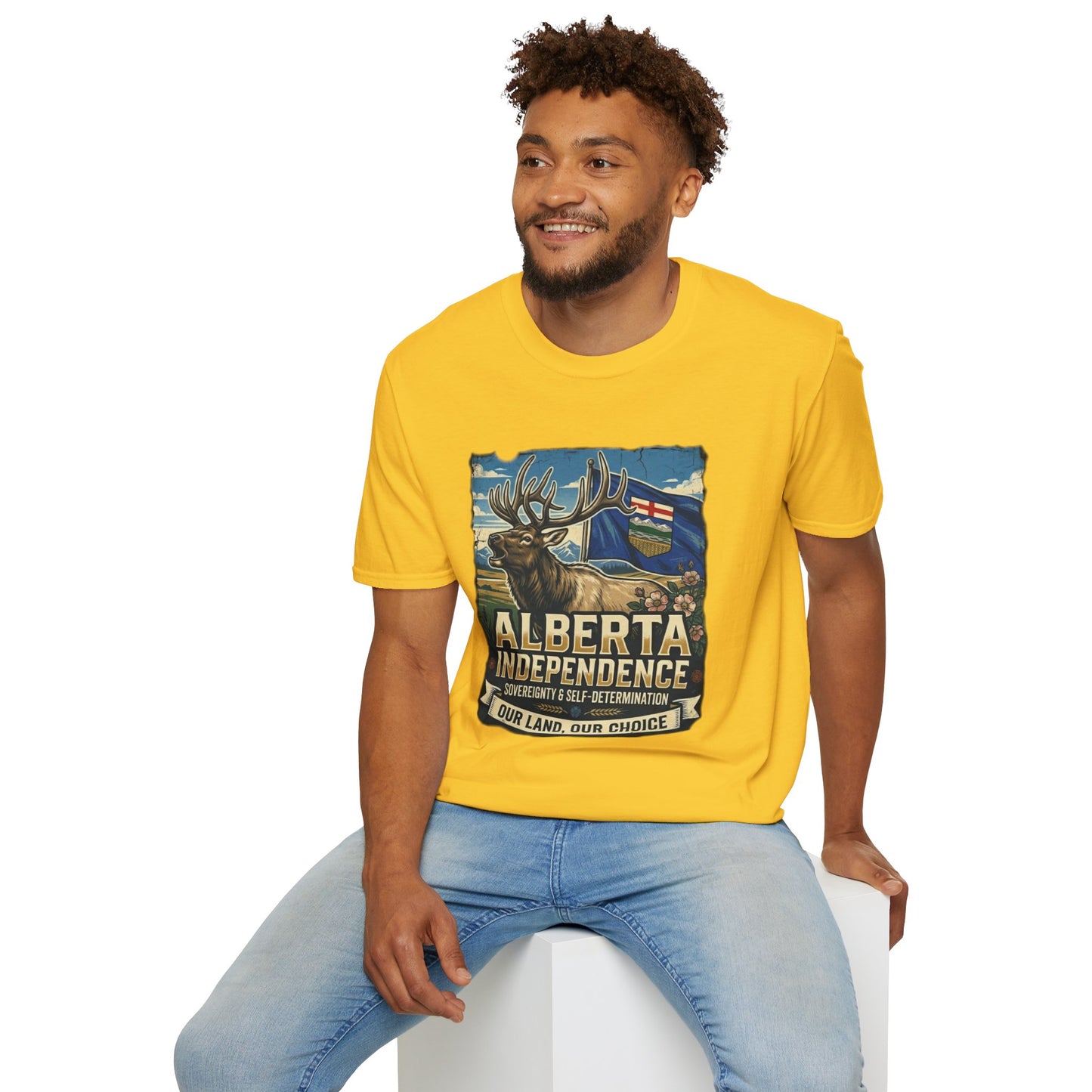 Alberta Independence T-Shirt — Screaming Bull Elk & Flag