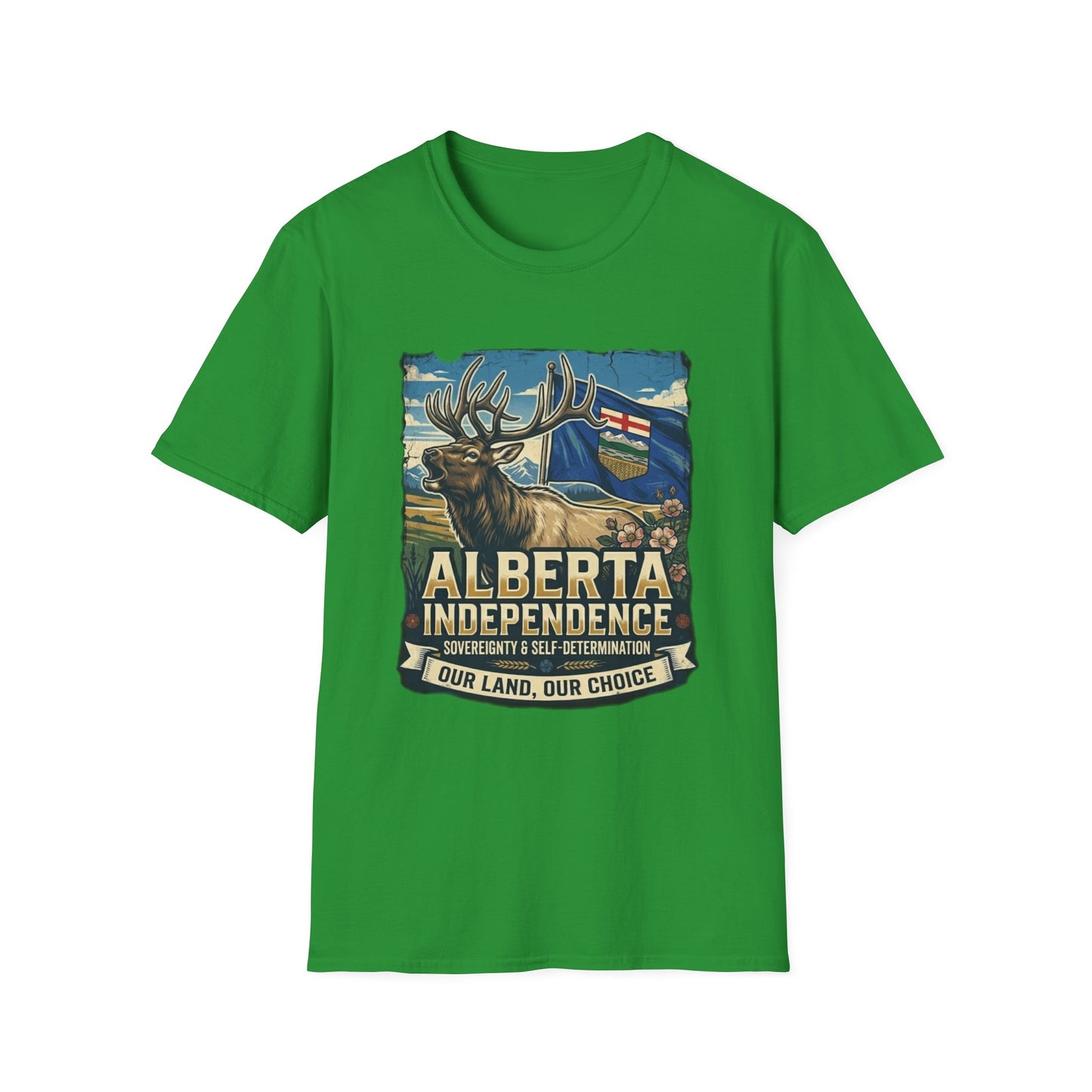 Alberta Independence T-Shirt — Screaming Bull Elk & Flag