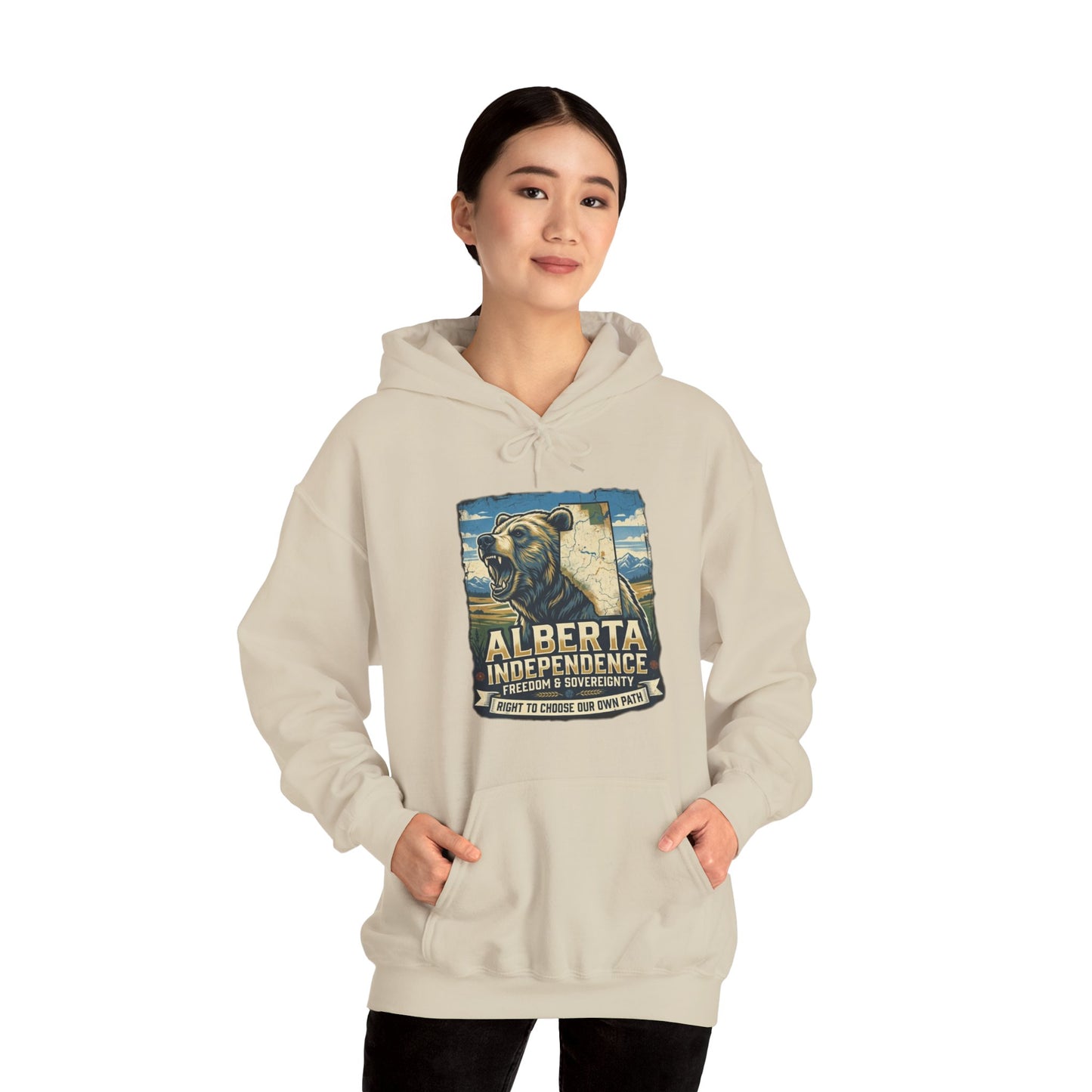 Alberta Grizzly Hoodie — Support Alberta Independence (Bear + Province Outline)