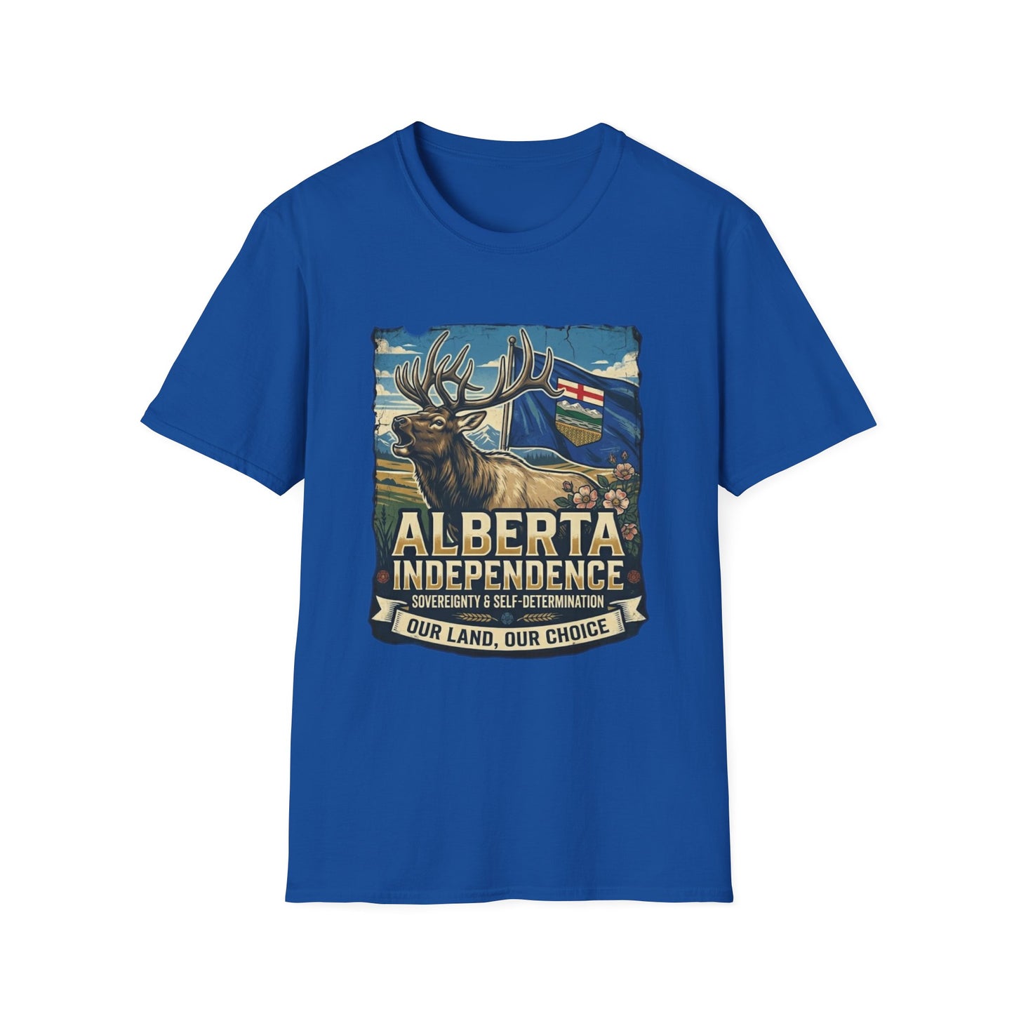 Alberta Independence T-Shirt — Screaming Bull Elk & Flag