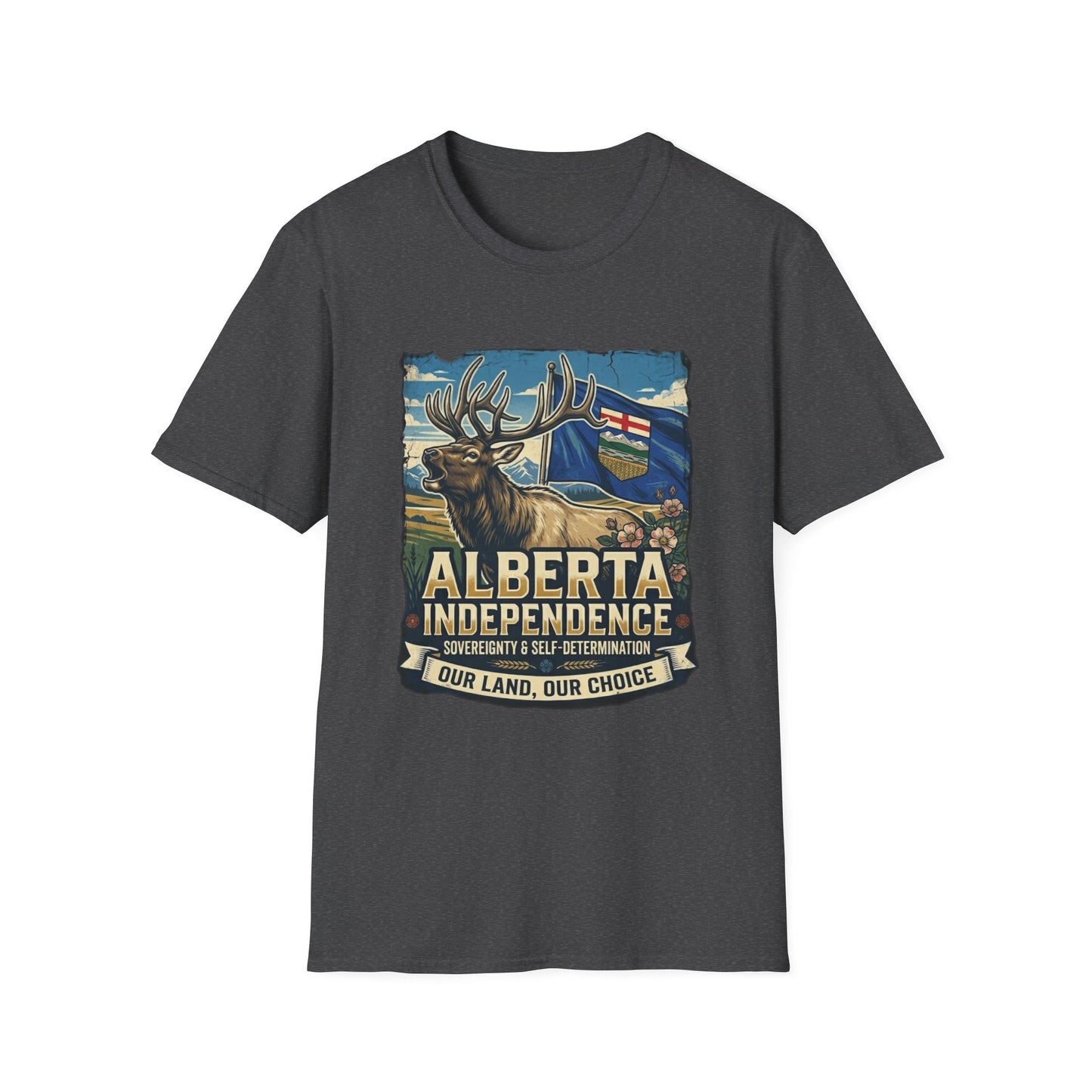 Alberta Independence T-Shirt — Screaming Bull Elk & Flag