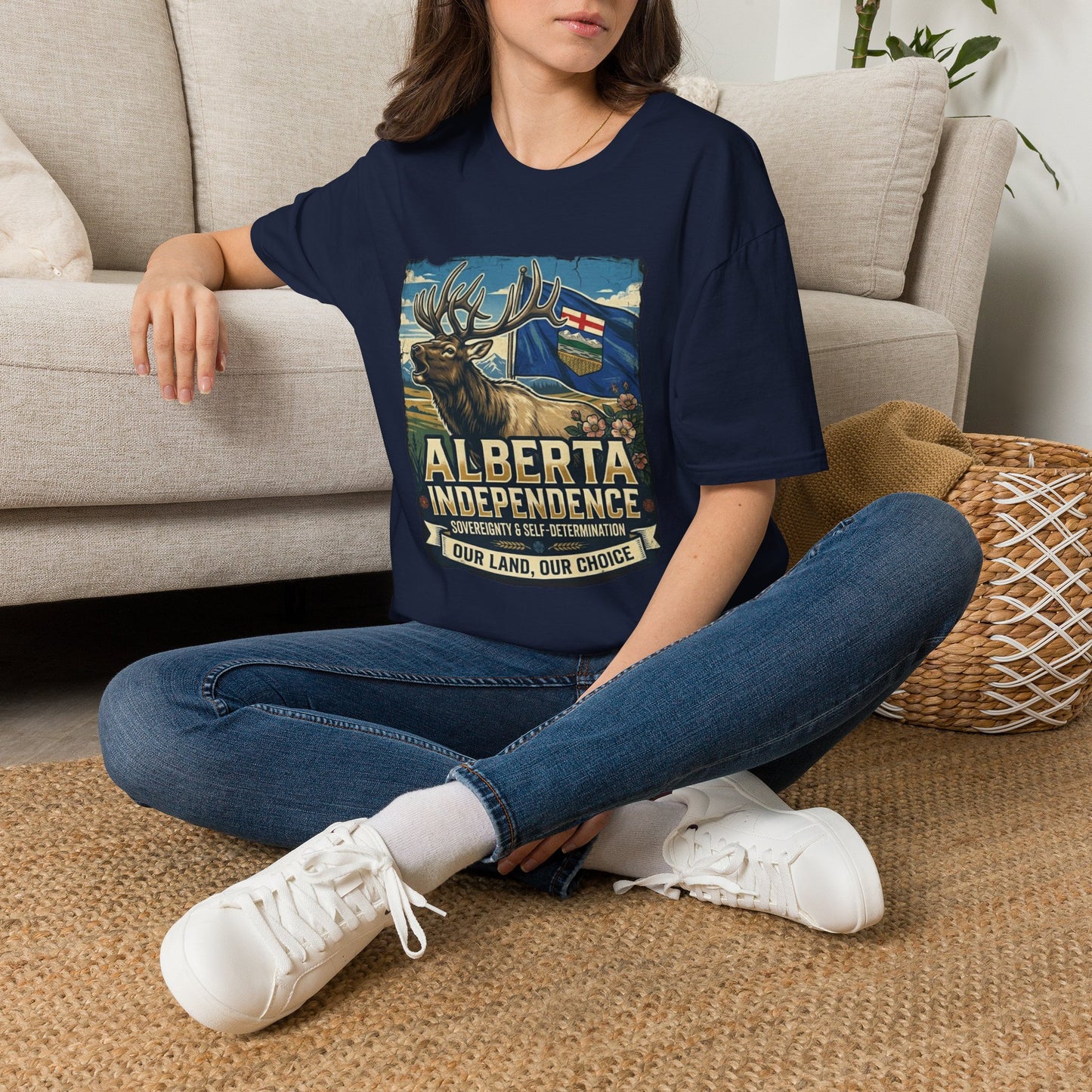Alberta Independence T-Shirt — Screaming Bull Elk & Flag