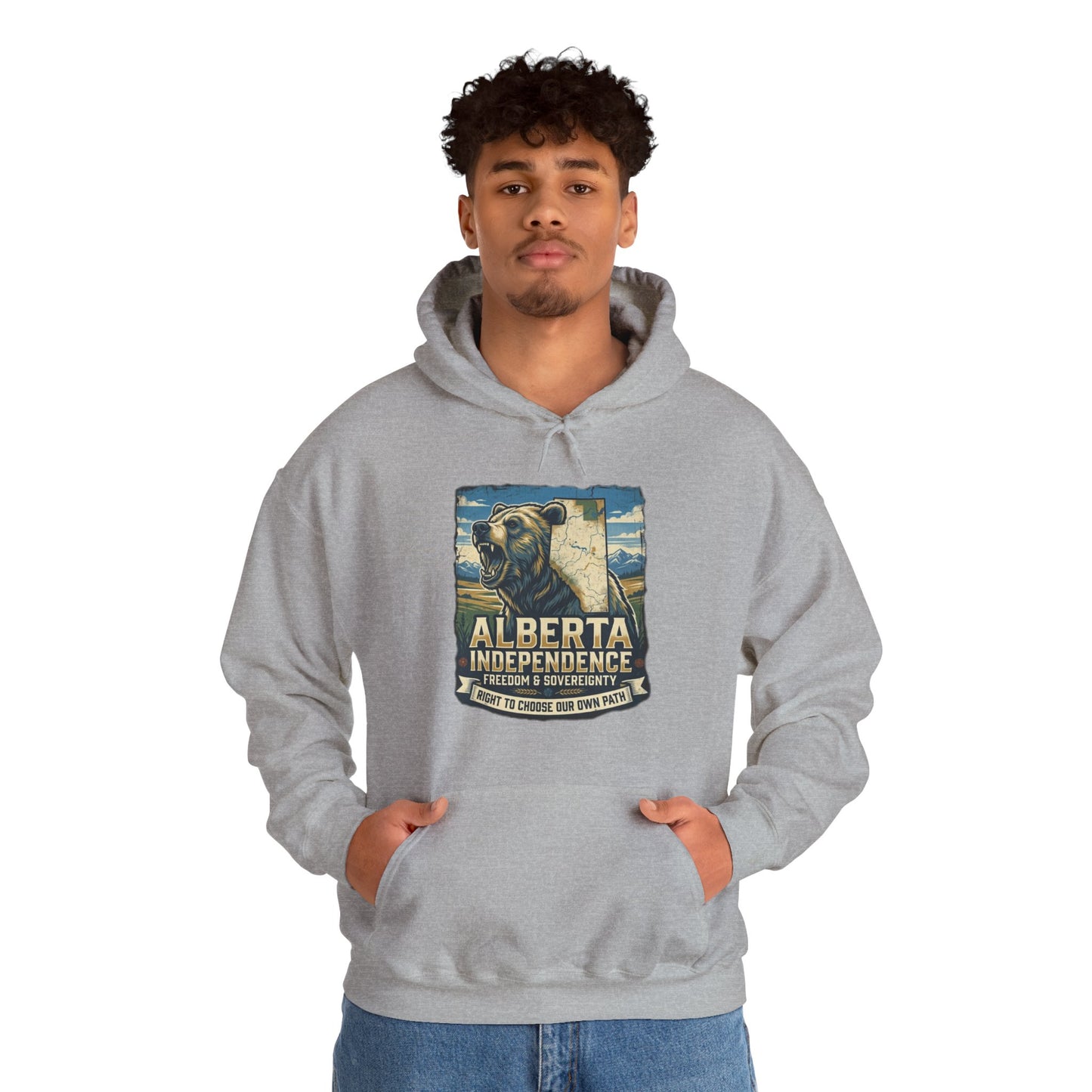 Alberta Grizzly Hoodie — Support Alberta Independence (Bear + Province Outline)