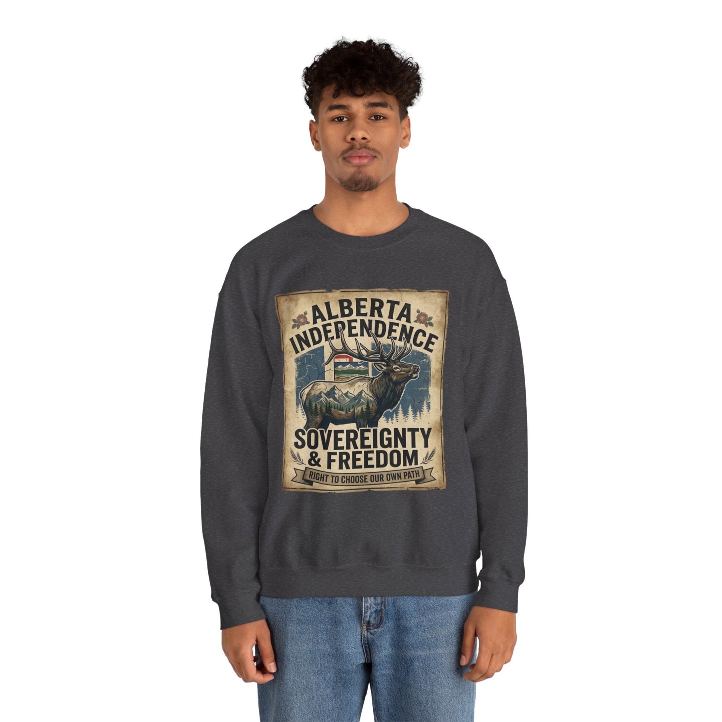 Alberta Independence Elk Sweatshirt — Alberta Flag & Bull Elk Design