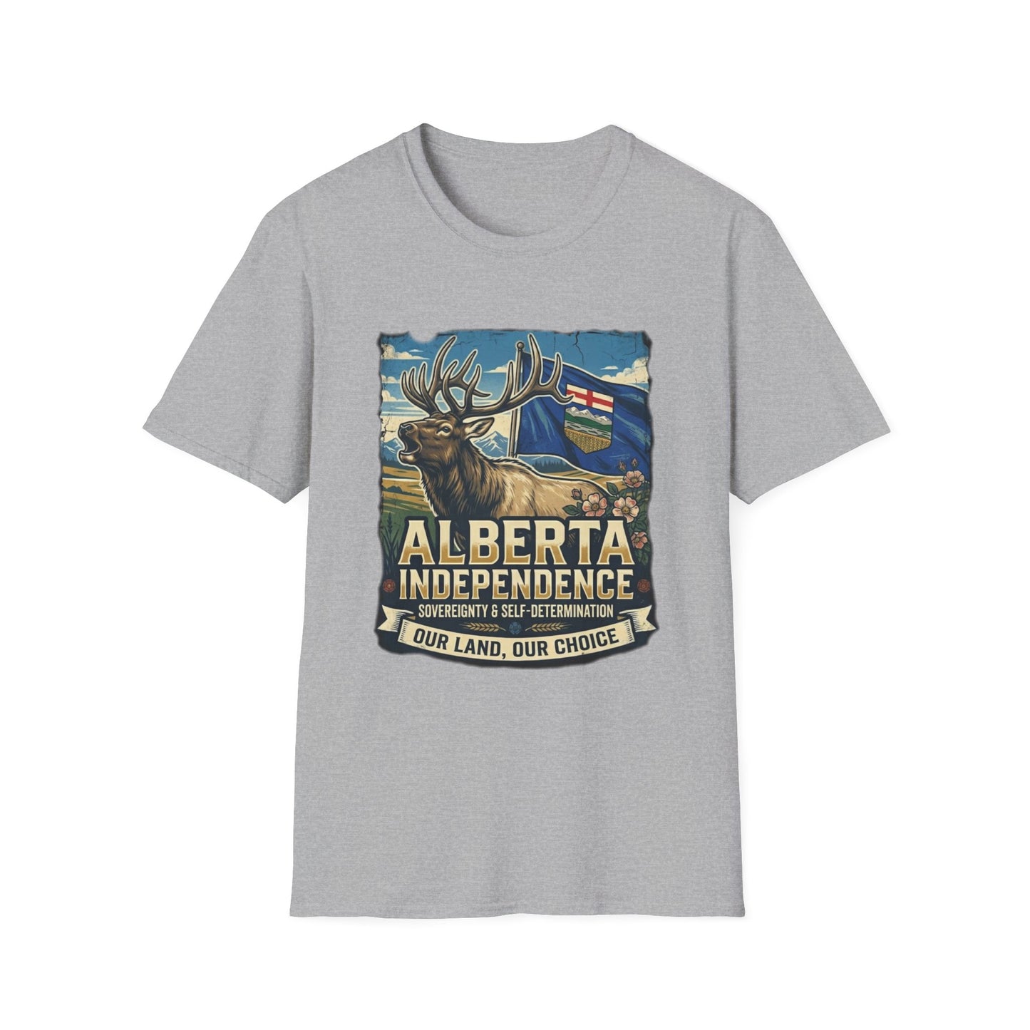 Alberta Independence T-Shirt — Screaming Bull Elk & Flag