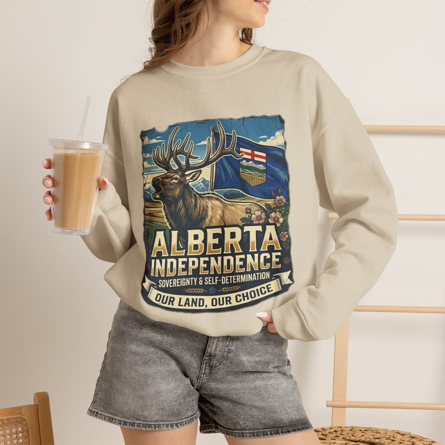 Alberta Independence Sweatshirt — Alberta Flag & Bull Elk