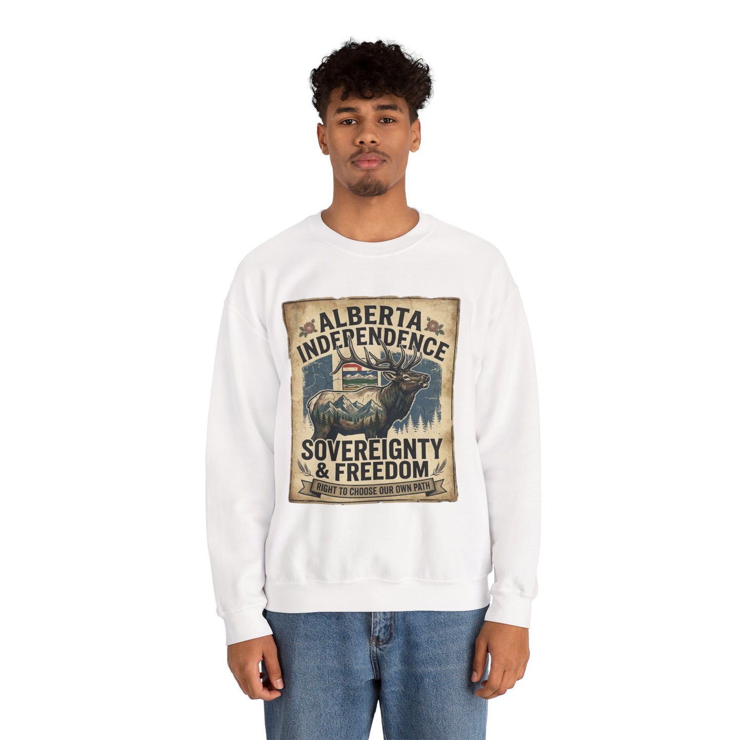 Alberta Independence Elk Sweatshirt — Alberta Flag & Bull Elk Design