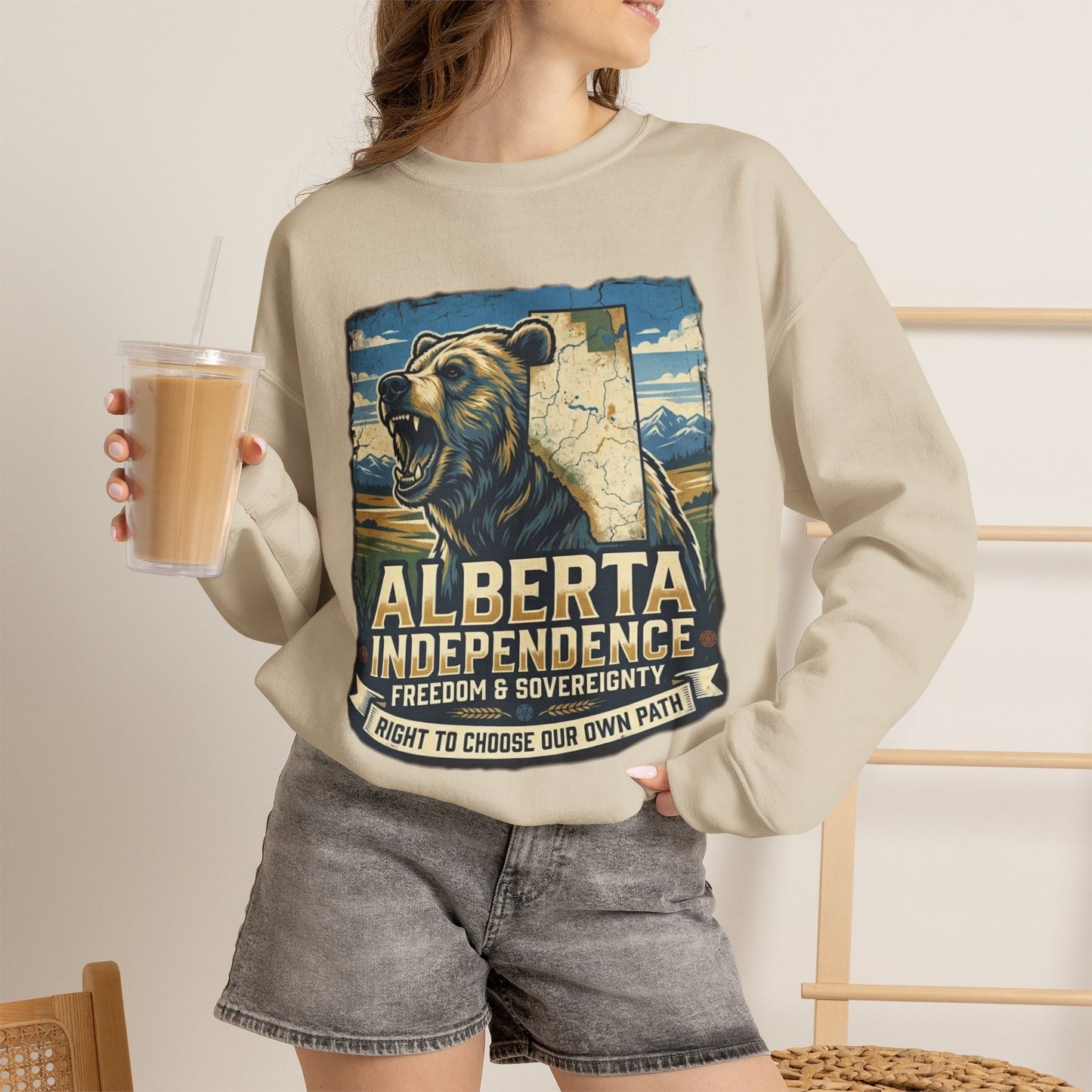 Alberta Independence Crewneck Sweatshirt — Grizzly Bear