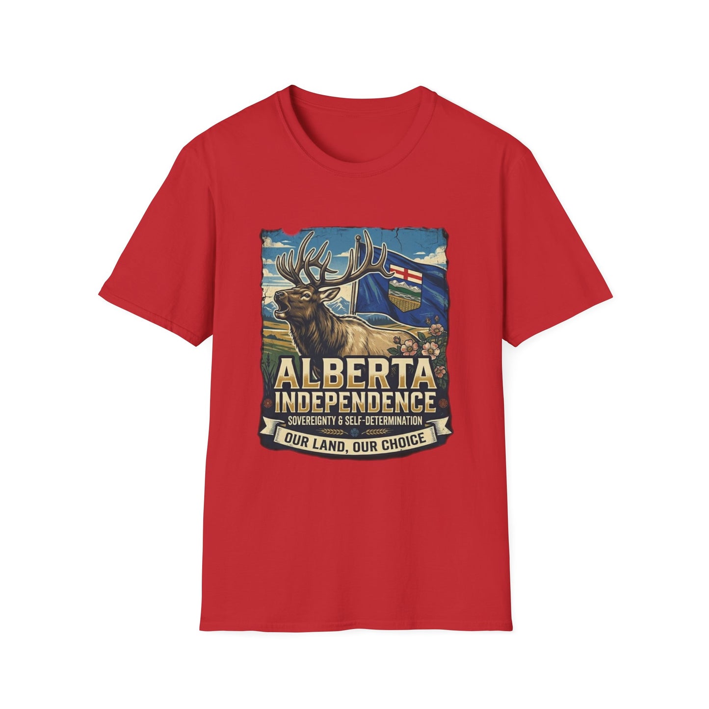 Alberta Independence T-Shirt — Screaming Bull Elk & Flag