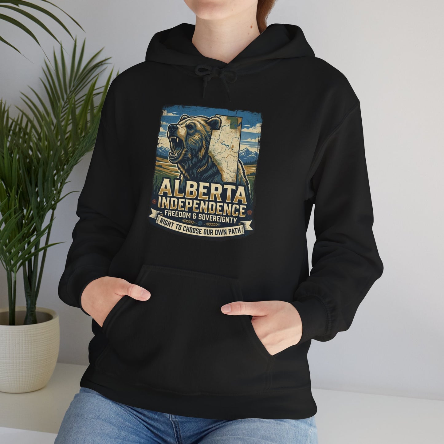 Alberta Grizzly Hoodie — Support Alberta Independence (Bear + Province Outline)