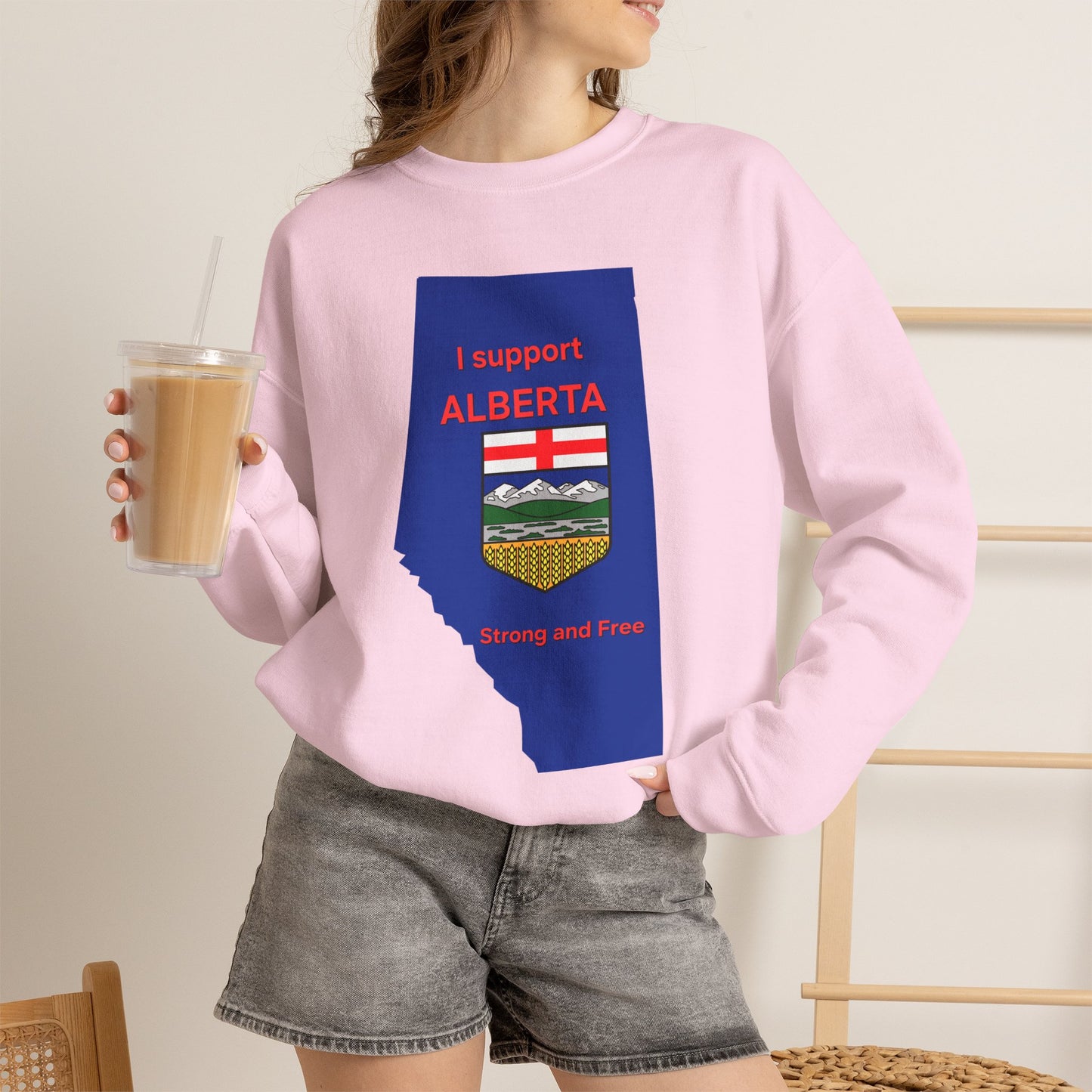 Alberta Support Crewneck Sweatshirt — I Support Alberta Crest Graphic