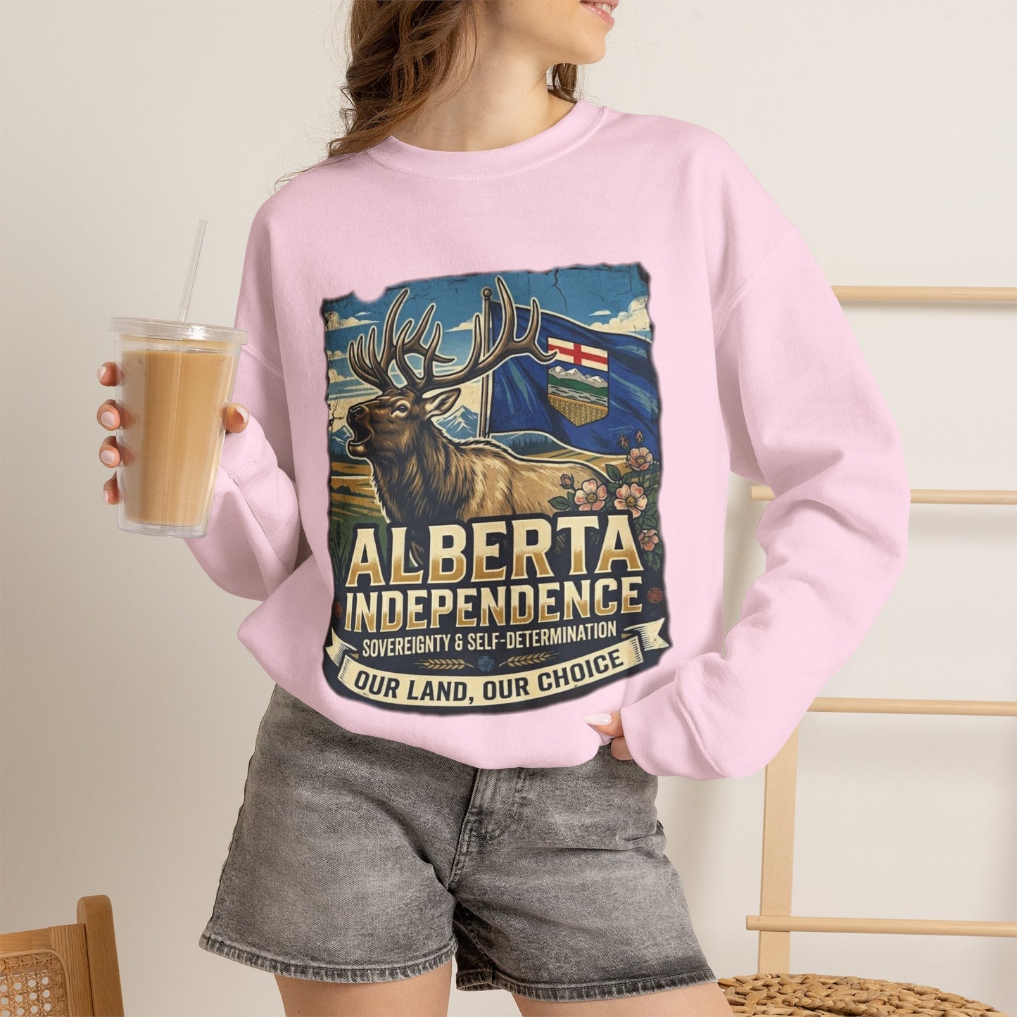 Alberta Independence Sweatshirt — Alberta Flag & Bull Elk