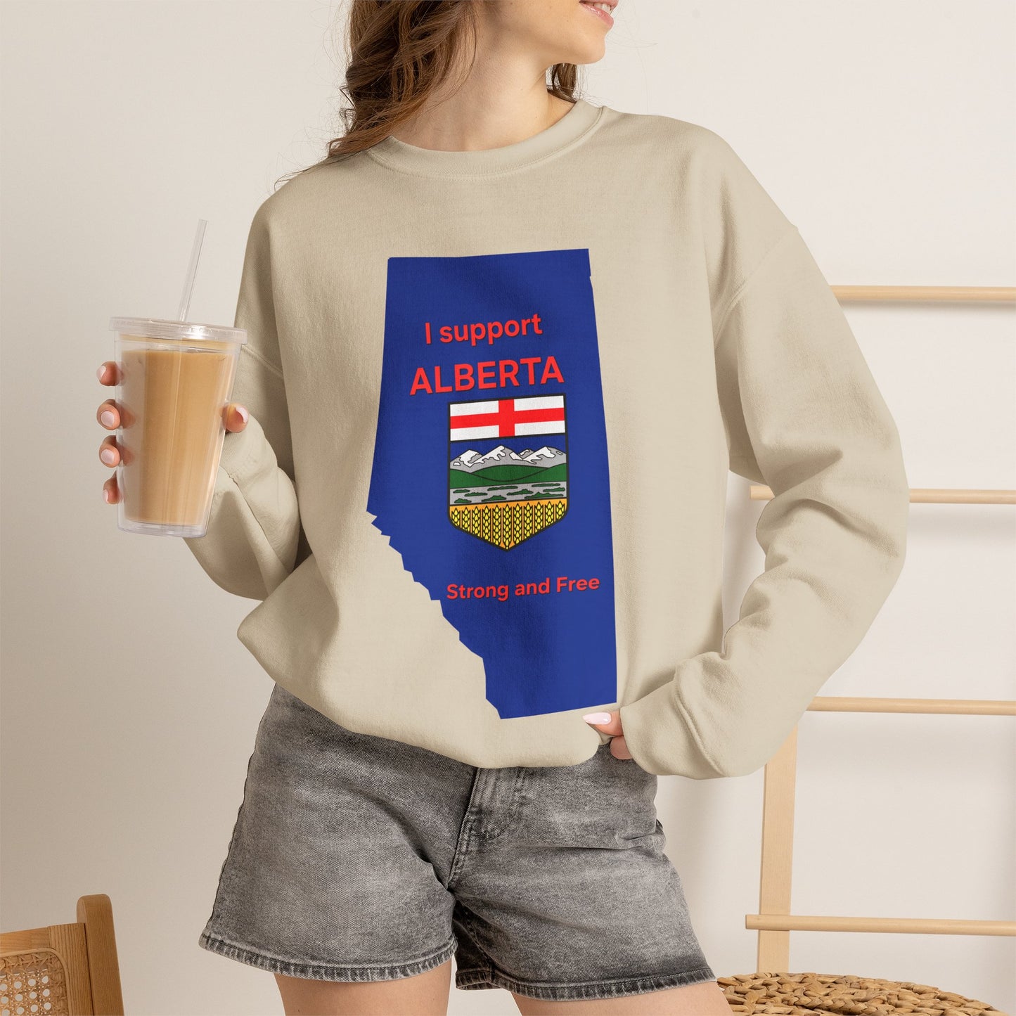 Alberta Support Crewneck Sweatshirt — I Support Alberta Crest Graphic