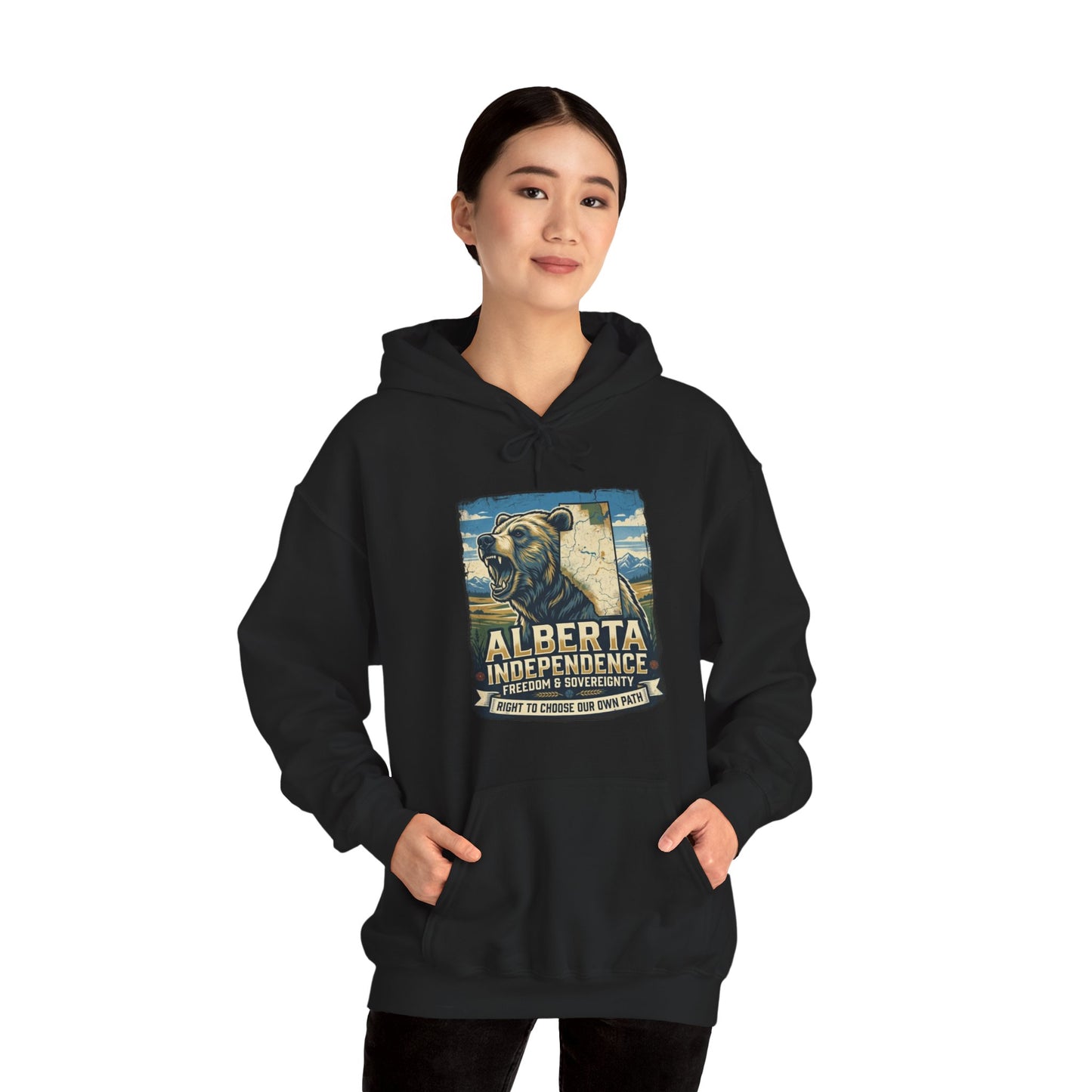 Alberta Grizzly Hoodie — Support Alberta Independence (Bear + Province Outline)