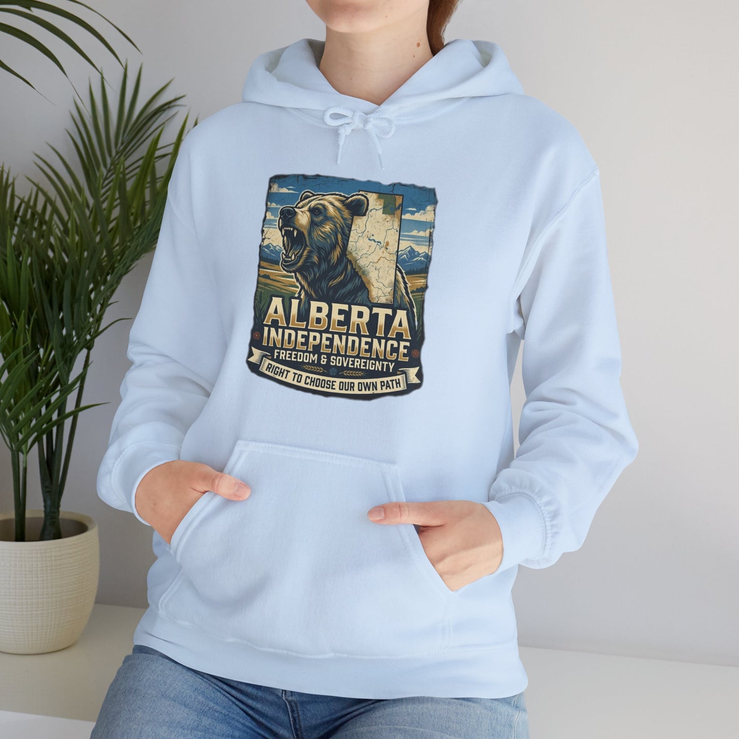 Alberta Grizzly Hoodie — Support Alberta Independence (Bear + Province Outline)