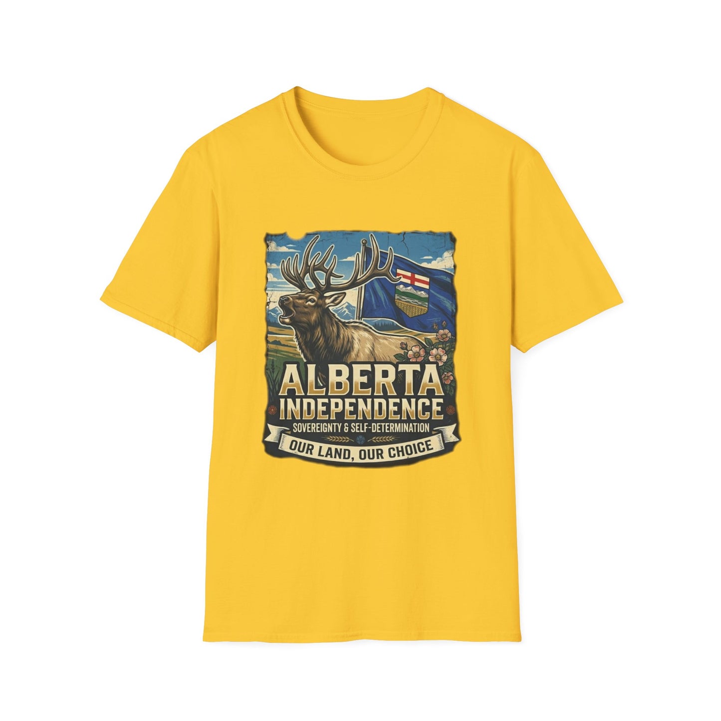Alberta Independence T-Shirt — Screaming Bull Elk & Flag