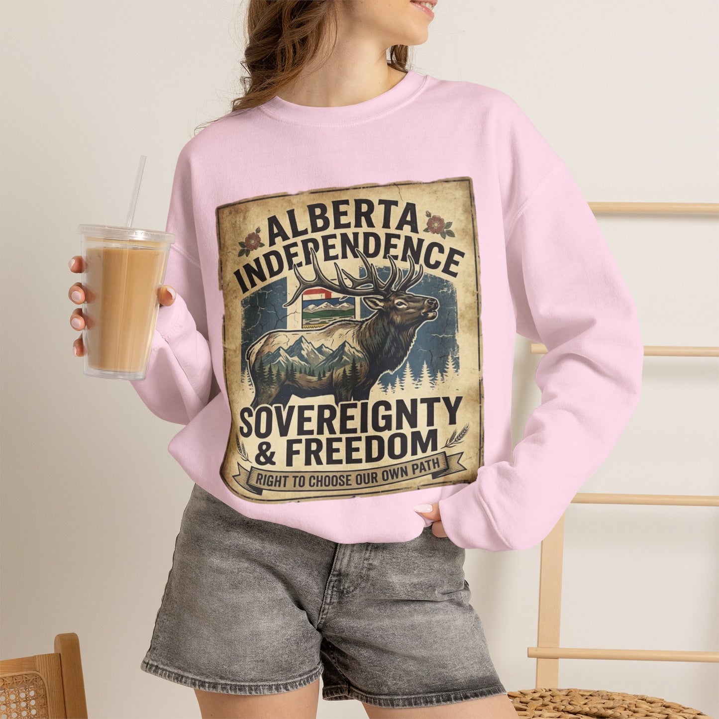 Alberta Independence Elk Sweatshirt — Alberta Flag & Bull Elk Design