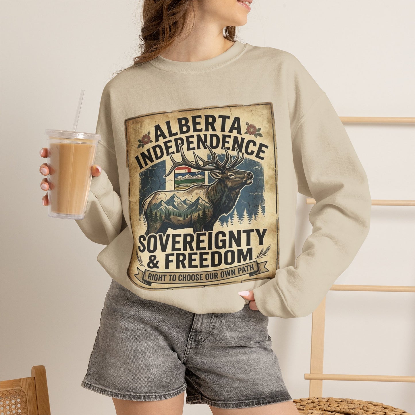 Alberta Independence Elk Sweatshirt — Alberta Flag & Bull Elk Design