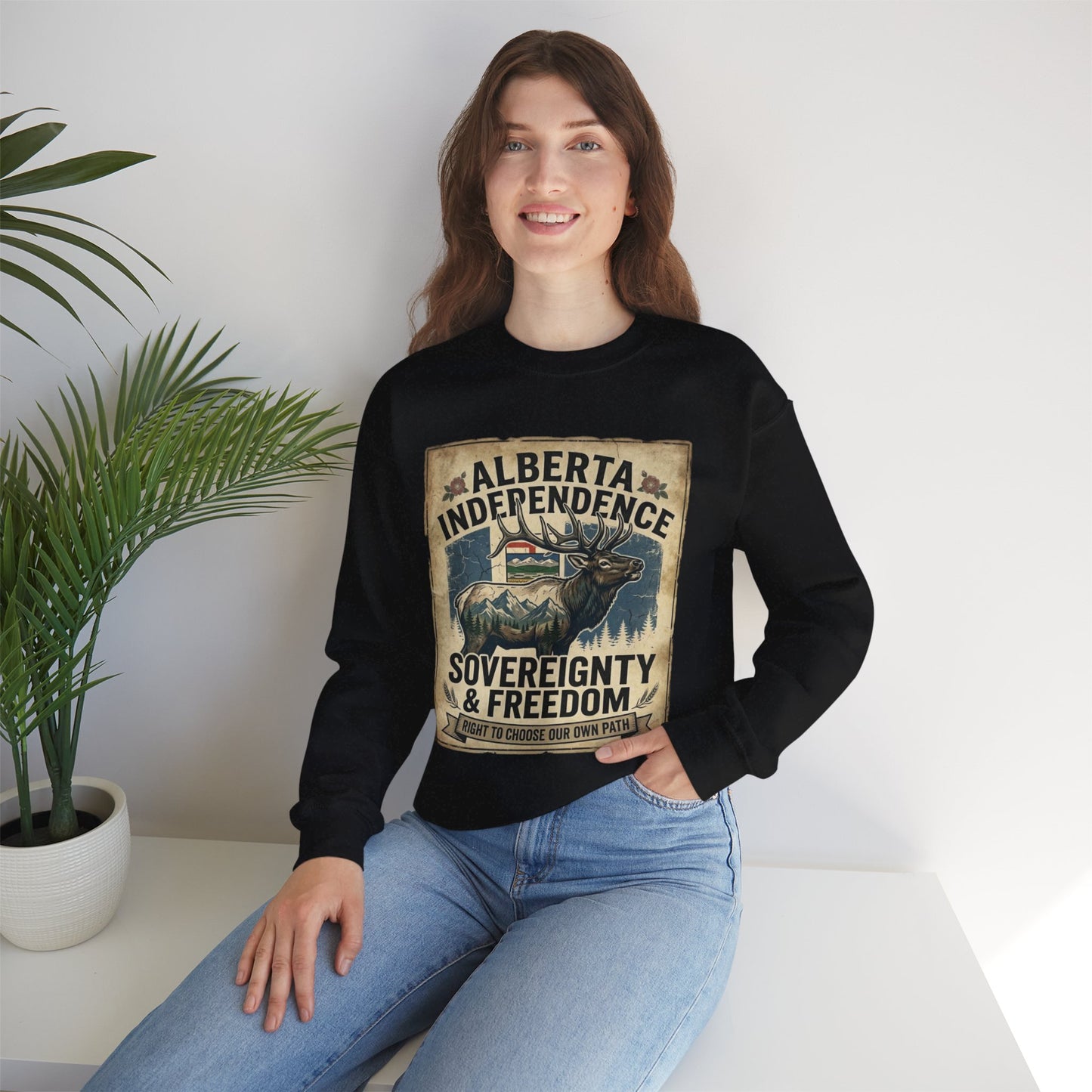 Alberta Independence Elk Sweatshirt — Alberta Flag & Bull Elk Design