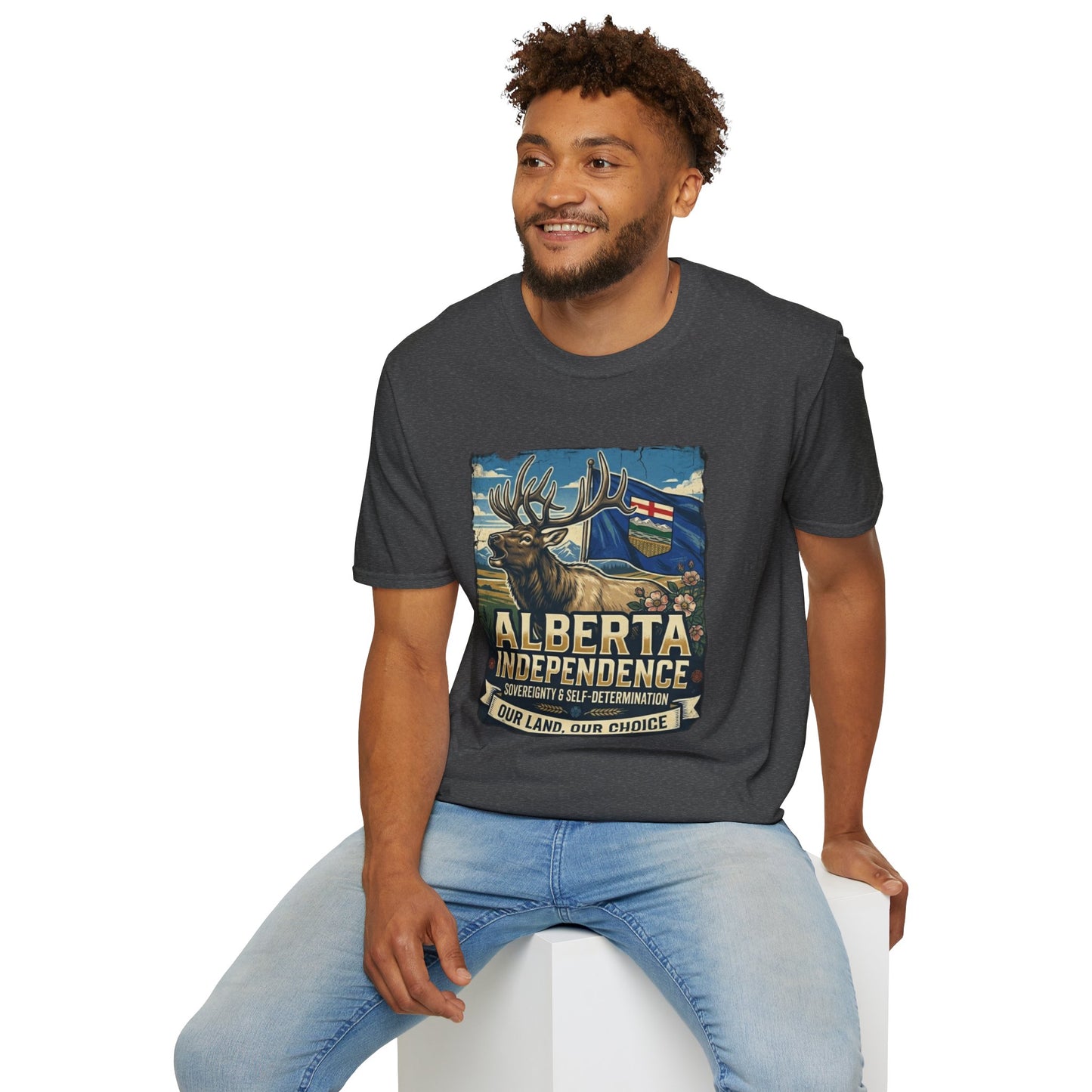 Alberta Independence T-Shirt — Screaming Bull Elk & Flag