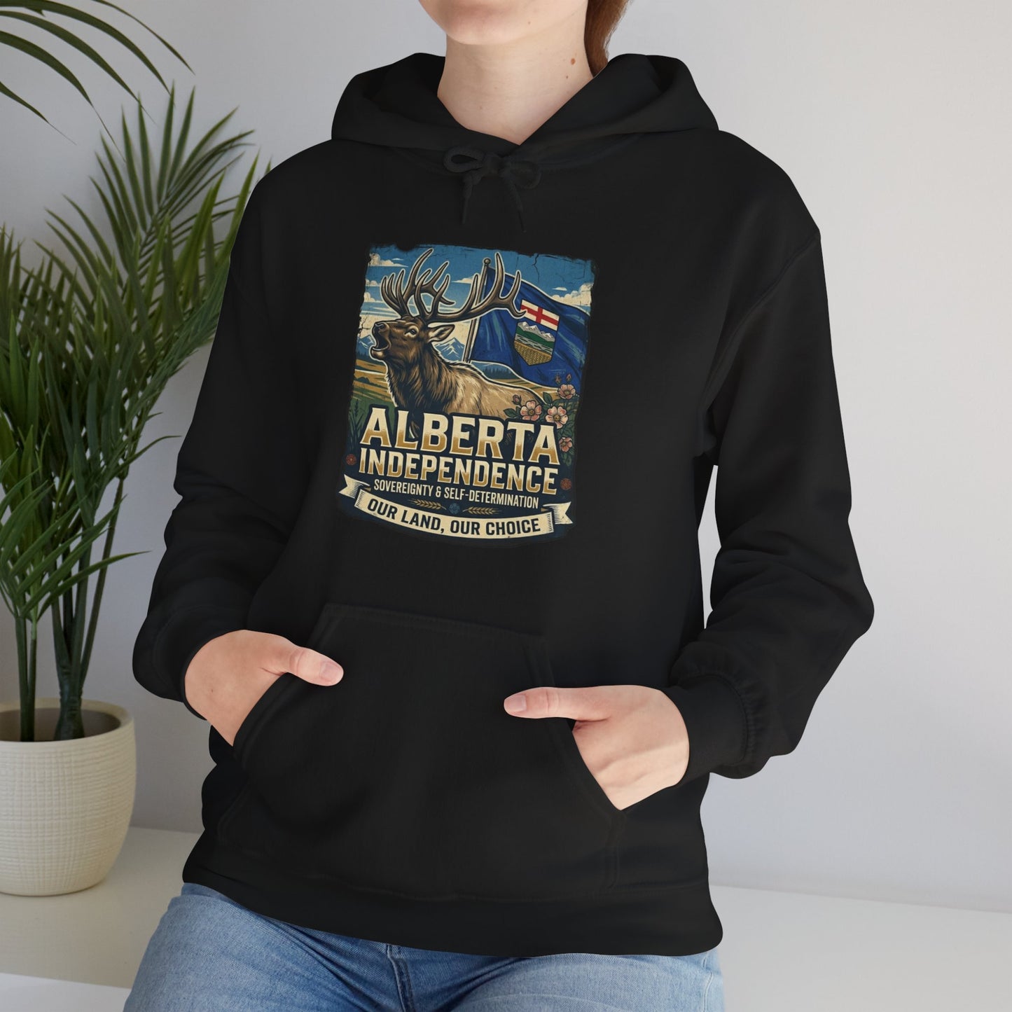 Alberta Independence Hoodie — Bull Elk & Flag